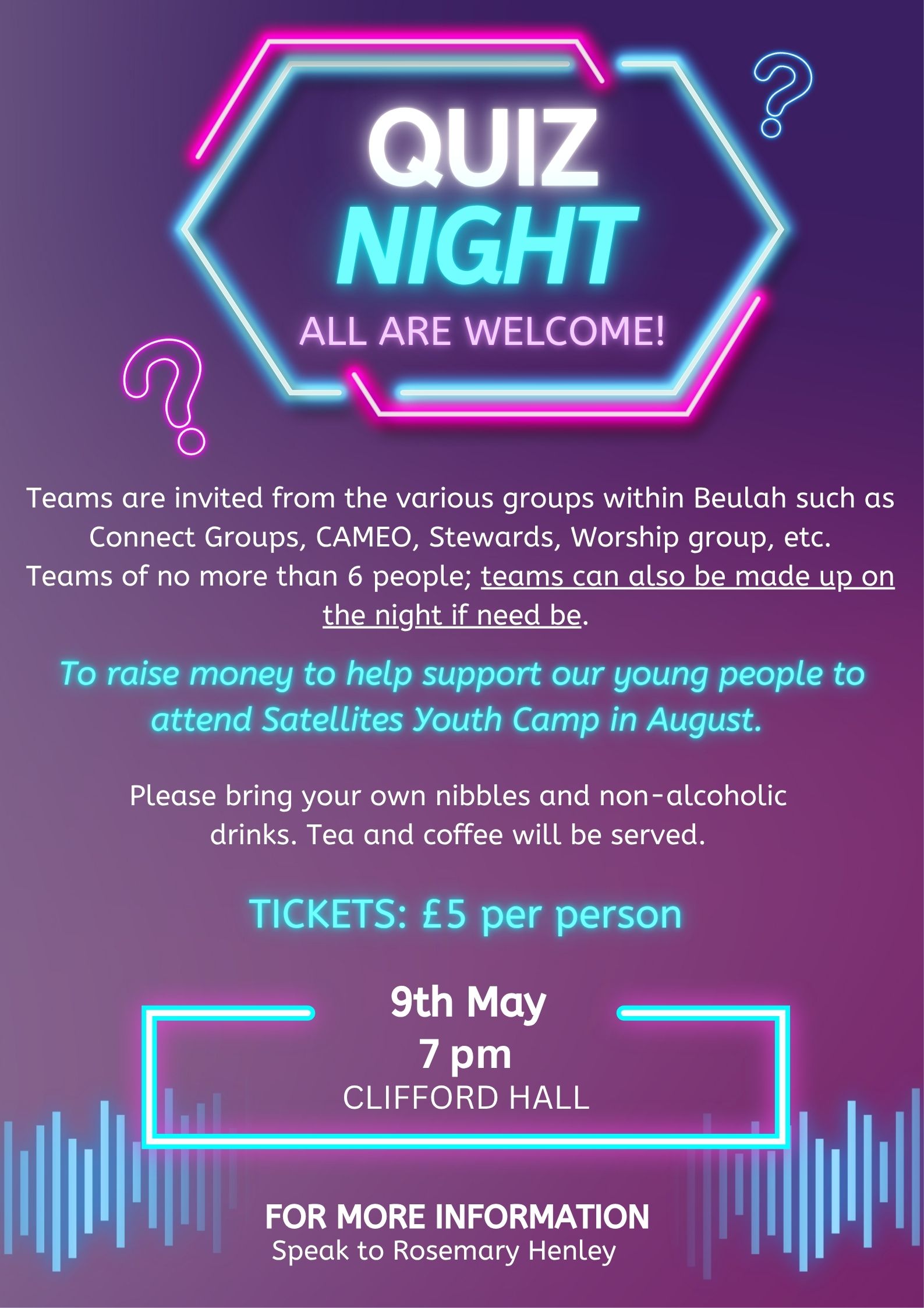 Blue Neon Quiz Night Poster (2